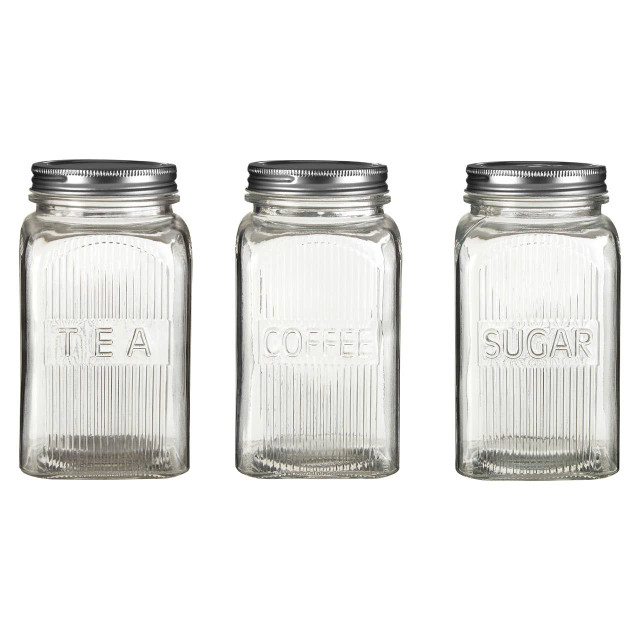 Premier Housewares Luca Set Of Three Glass Jars With Silver Lids