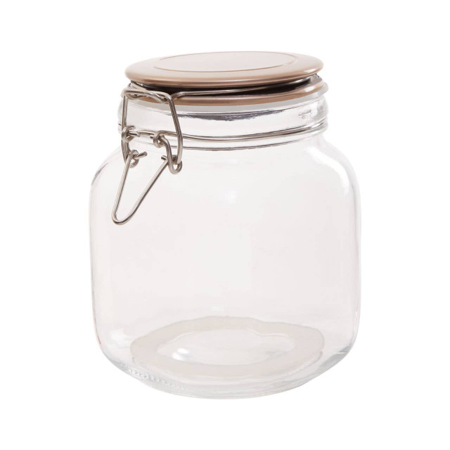 Premier Housewares Luca Square 1050ml Glass Jar With Champagne Lid