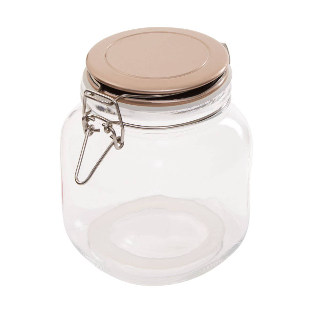 Premier Housewares Luca Square 1050ml Glass Jar With Champagne Lid