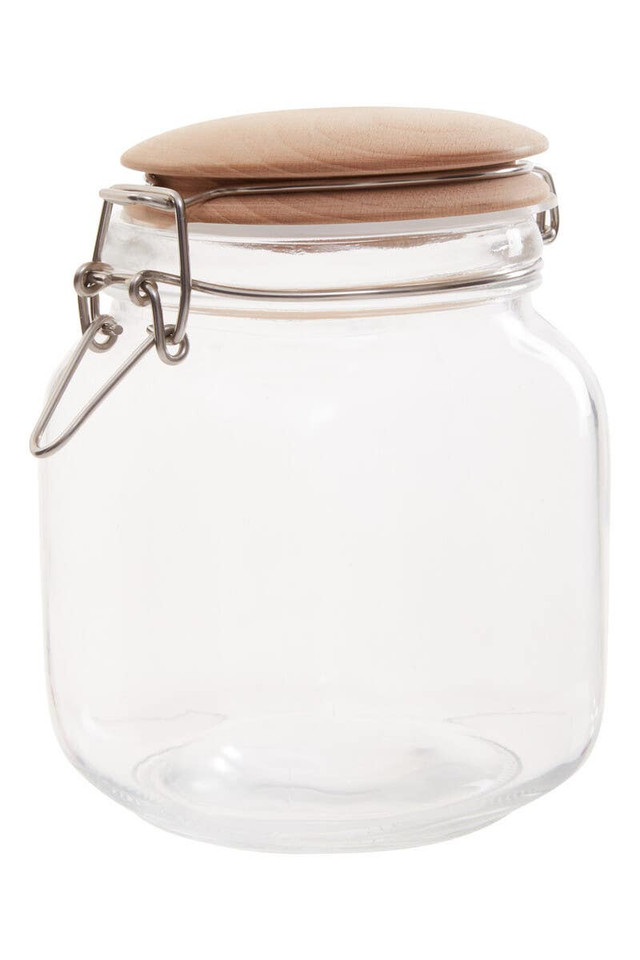 Premier Housewares Luca Square 1050ml Glass Jar With Wooden Lid
