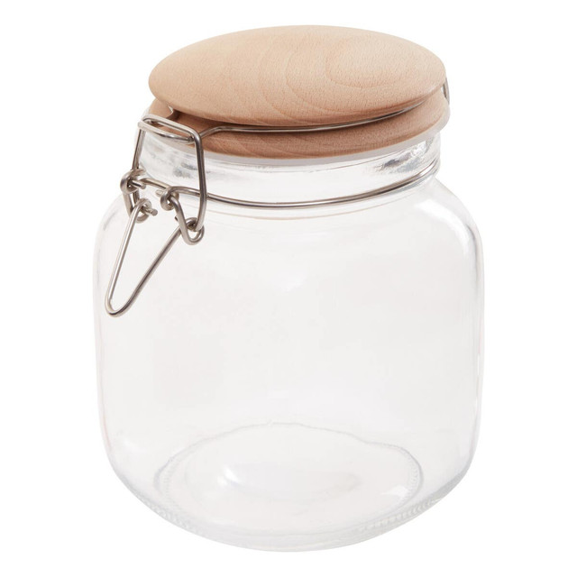 premier housewares Luca Square 1050ml Glass Jar With Wooden Lid