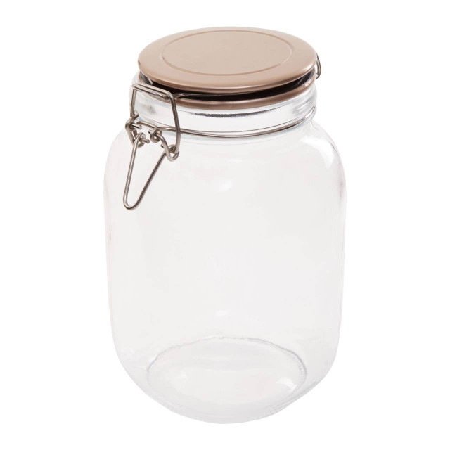Premier Housewares Luca Square 1550ml Glass Jar With Champagne Lid