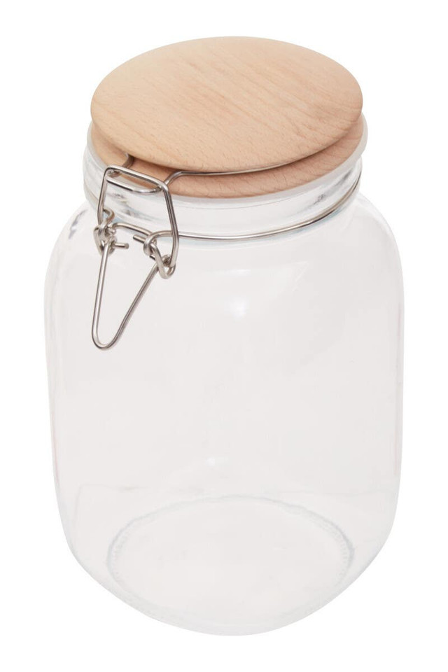 premier housewares Luca Square 1550ml Glass Jar With Wooden Lid