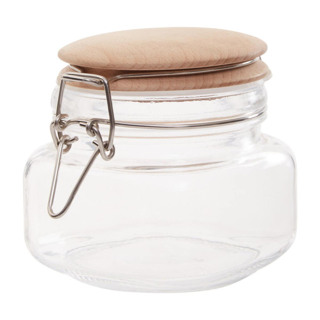 Premier Housewares Luca Square 500ml Glass Jar With Wooden Lid