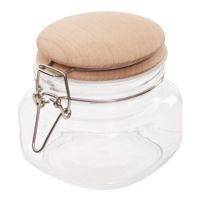 premier housewares Luca Square 500ml Glass Jar With Wooden Lid