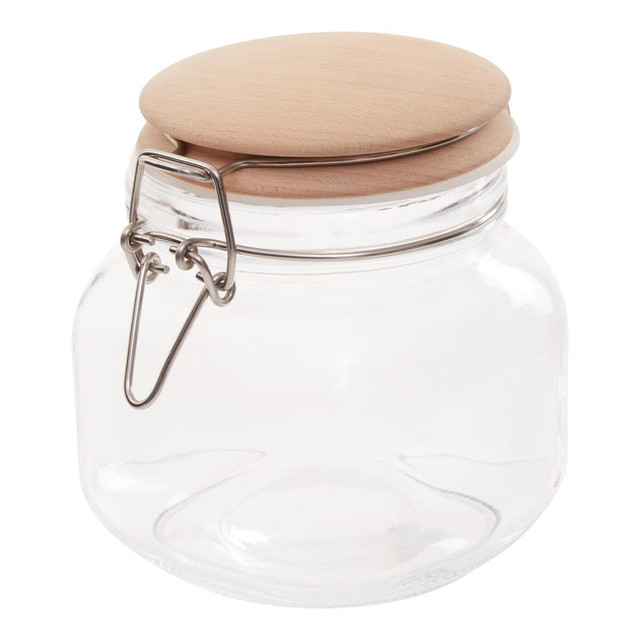 Premier Housewares Luca Square 800ml Glass Jar With Wooden Lid