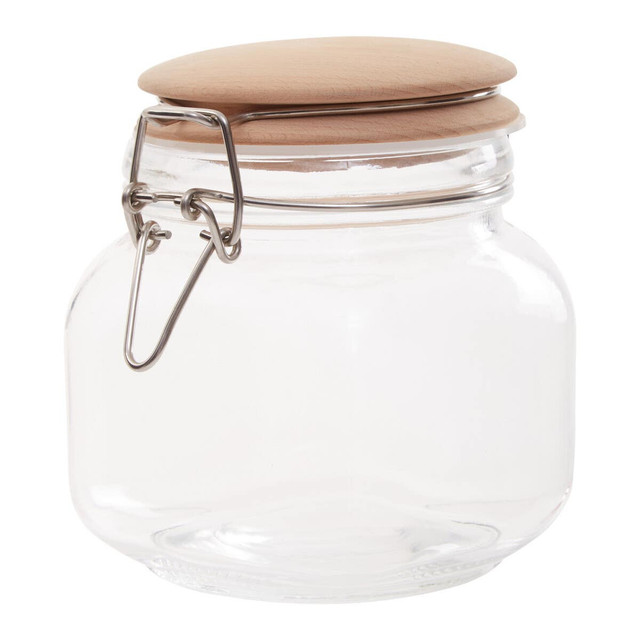 Premier Housewares Luca Square 800ml Glass Jar With Wooden Lid