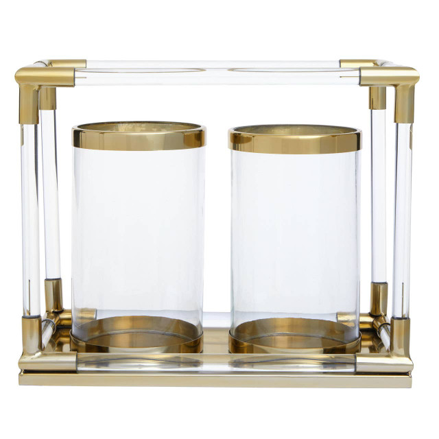 Premier Housewares Lucita Double Candle Holder In Gold Finish And Acrylic