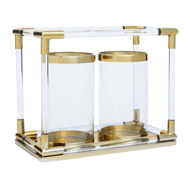 Premier Housewares Lucita Double Candle Holder In Gold Finish And Acrylic