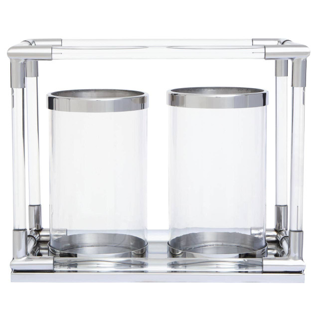 Premier Housewares Lucita Double Silver Steel And Acrylic Candle Holder