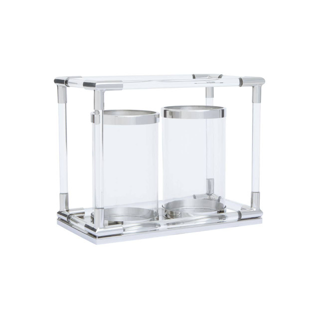 Premier Housewares Lucita Double Silver Steel And Acrylic Candle Holder