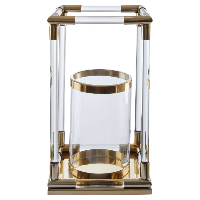 Premier Housewares Lucita Large Candle Holder In Gold Finish And Acrylic