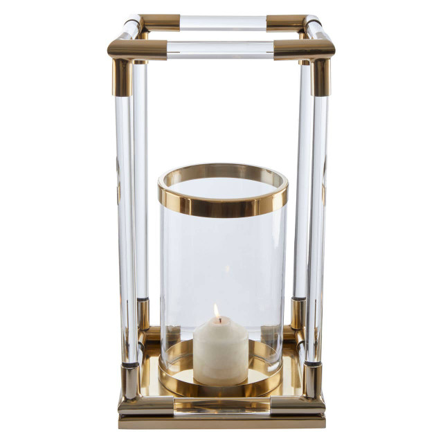 Premier Housewares Lucita Large Candle Holder In Gold Finish And Acrylic