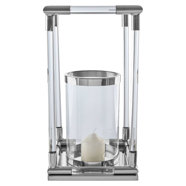 Premier Housewares Lucita Large Candle Holder In Silver Finish And Acrylic