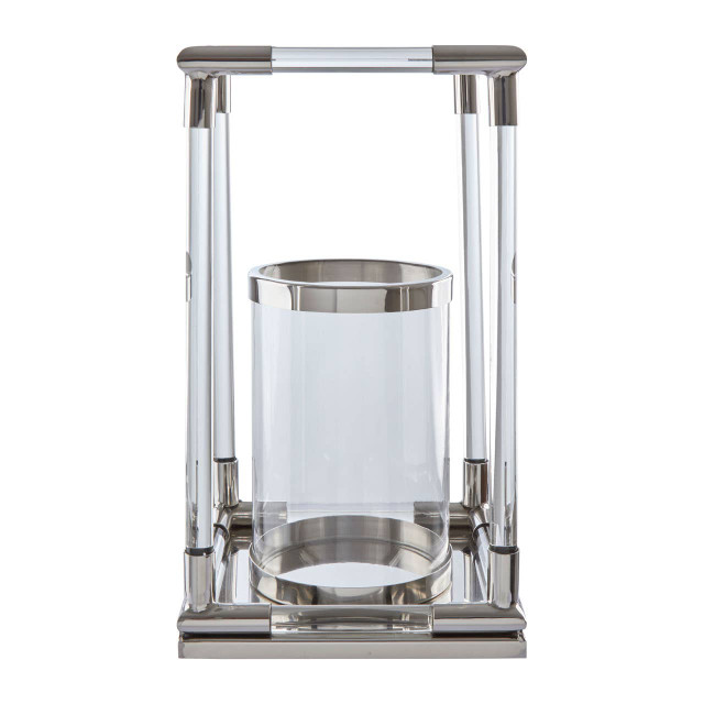 premier housewares Lucita Large Candle Holder in Silver Finish and Acrylic