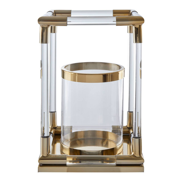 Premier Housewares Lucita Small Candle Holder In Gold Finish And Acrylic