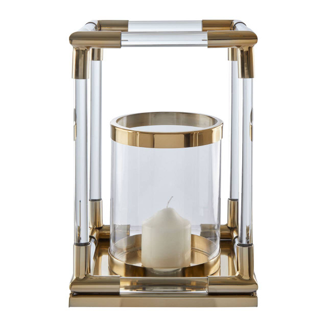 Premier Housewares Lucita Small Candle Holder In Gold Finish And Acrylic
