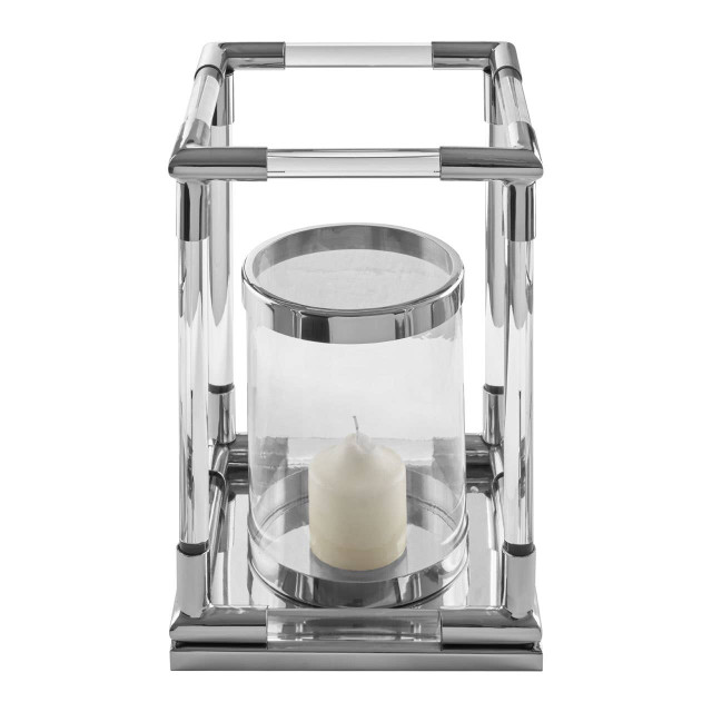 Premier Housewares Lucita Small Candle Holder In Silver Finish And Acrylic