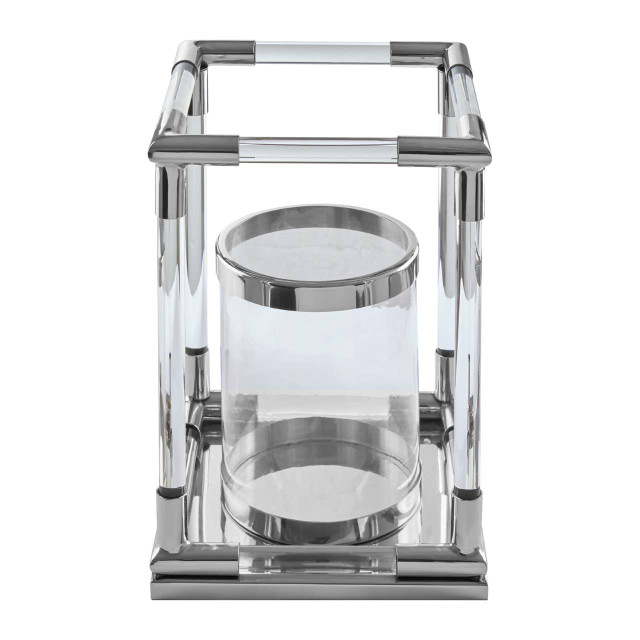 premier housewares Lucita Small Candle Holder in Silver Finish and Acrylic