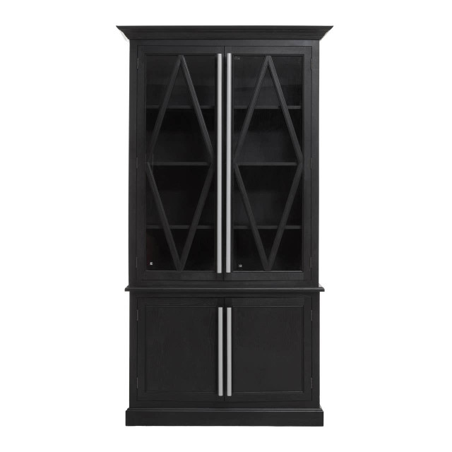 Premier Housewares Lyon Black Oak Wood Tall Cabinet