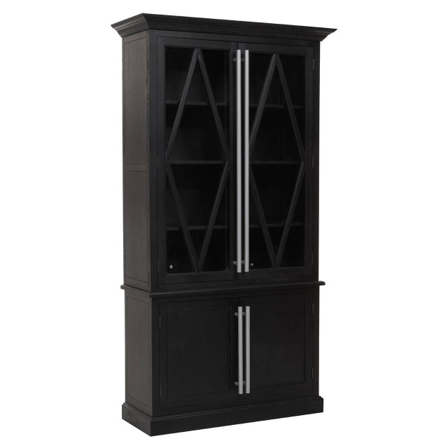 Premier Housewares Lyon Black Oak Wood Tall Cabinet