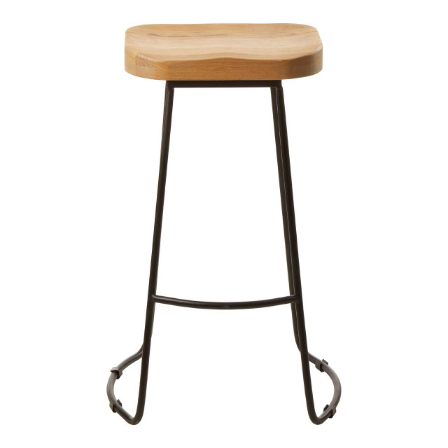 Premier Housewares Lyon Oak Wood And Black Metal Bar Stool