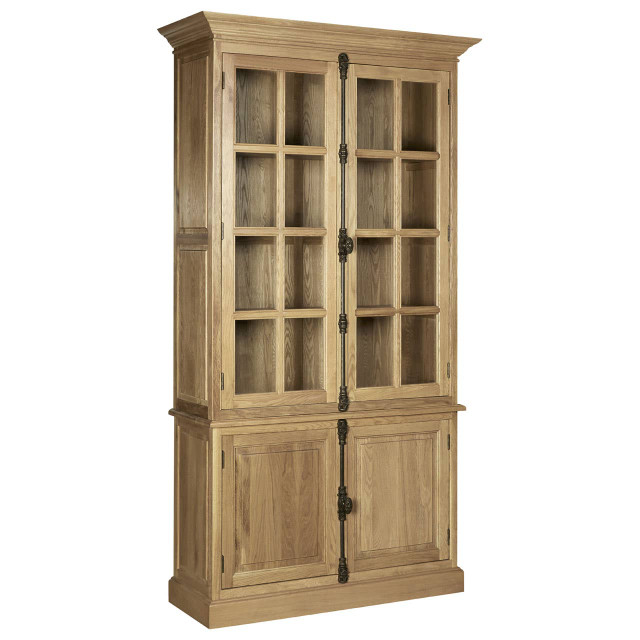 Premier Housewares Lyon Oak Wood Tall Cabinet In Washed Grey Finish