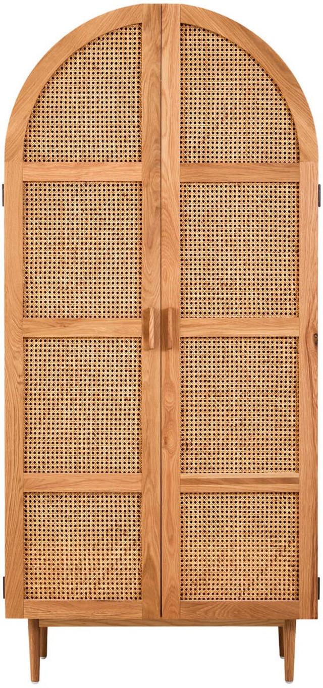 premier housewares Lyon Rattan and Oak Wood 2 Door Wardrobe