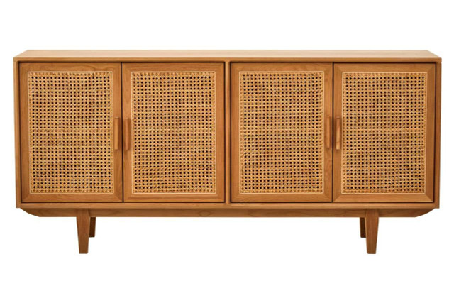 Premier Housewares Lyon Rattan And Oak Wood 4 Door Sideboard