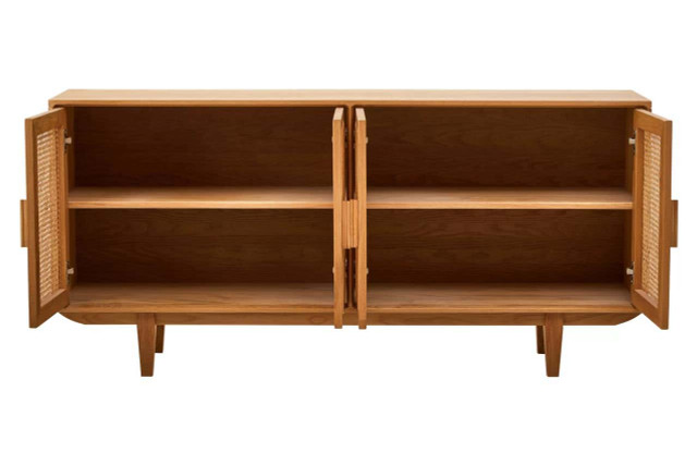 Premier Housewares Lyon Rattan And Oak Wood 4 Door Sideboard