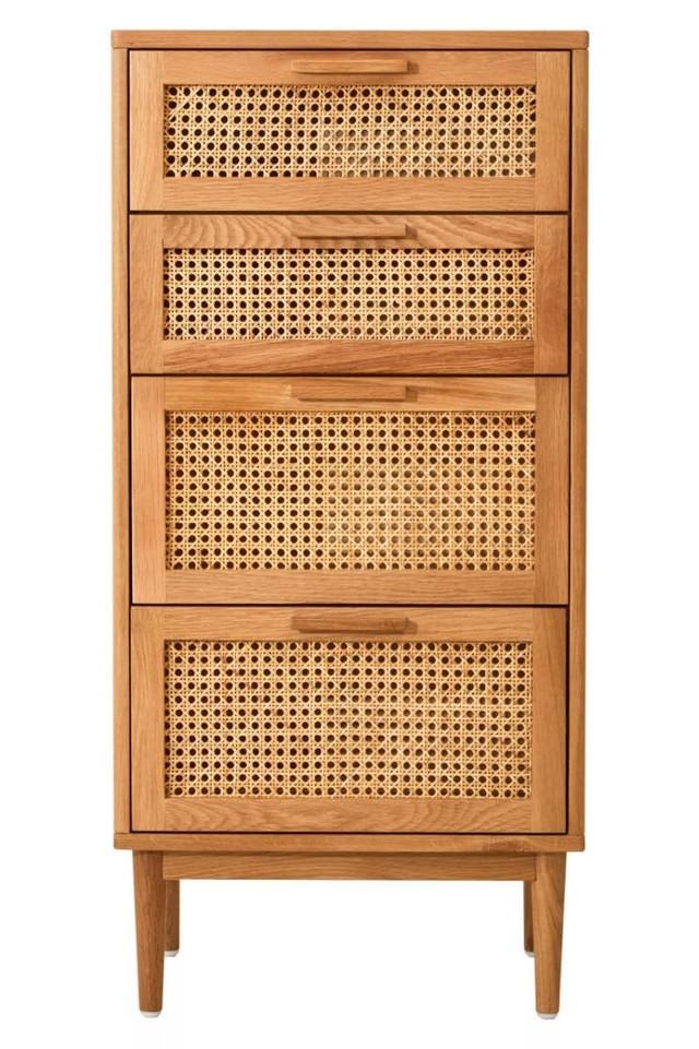 Premier Housewares Lyon Rattan And Oak Wood Chest Of Four Drawers