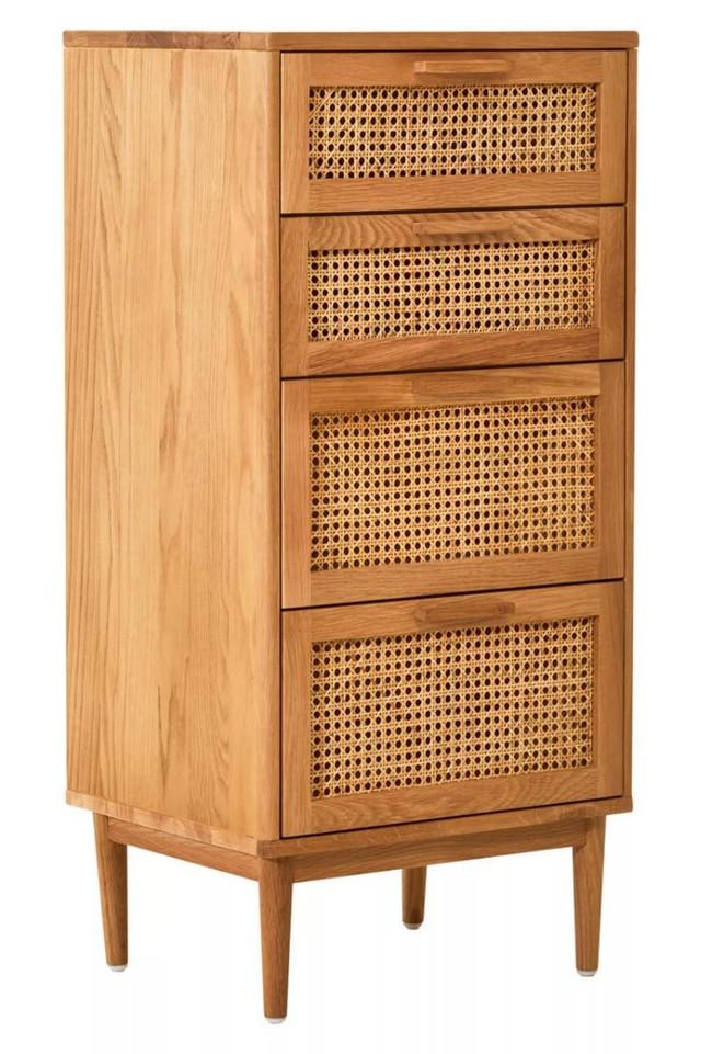 Premier Housewares Lyon Rattan And Oak Wood Chest Of Four Drawers