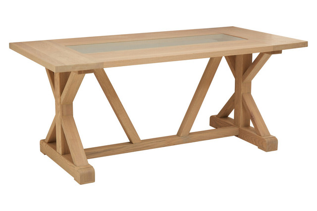 Premier Housewares Lyon Washed Grey Oak Wood And Glass Dining Table
