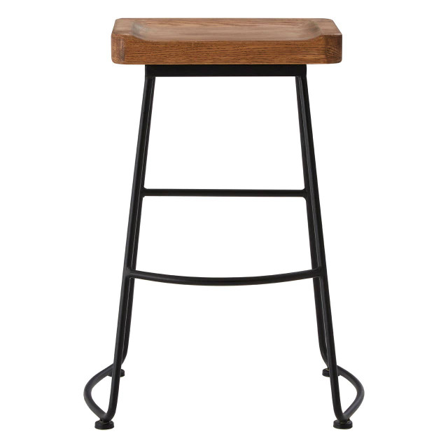 Premier Housewares Lyon Weathered Oak Wood And Metal Bar Stool