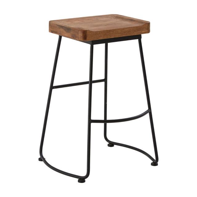 Premier Housewares Lyon Weathered Oak Wood And Metal Bar Stool