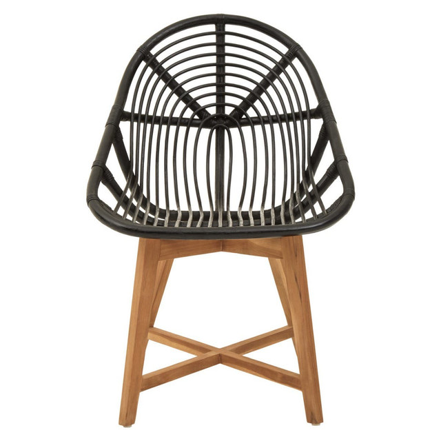 Premier Housewares Manado Black Natural Rattan And Teak Chair