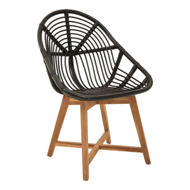 Premier Housewares Manado Black Natural Rattan And Teak Chair