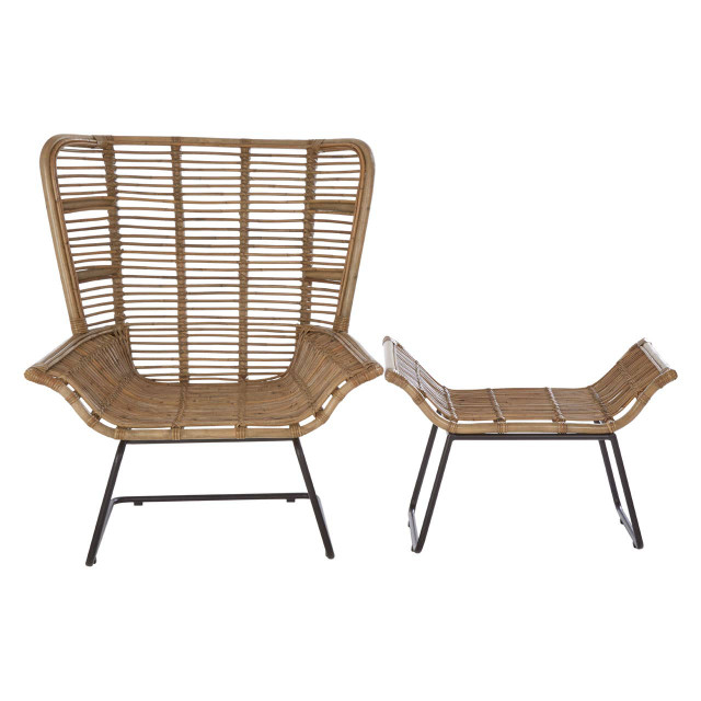 Premier Housewares Manado Natural Rattan Lounge Chair And Footstool