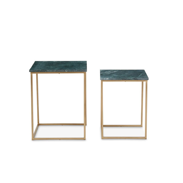 Premier Housewares Mandoli Nest Of 2 Green Marble Side Tables