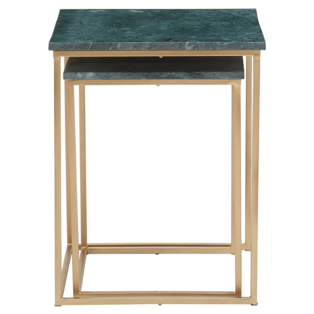 Premier Housewares Mandoli Nest Of 2 Green Marble Side Tables