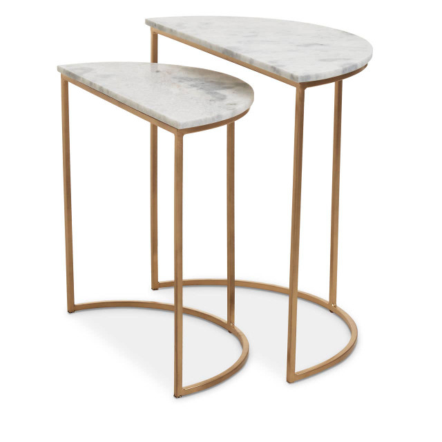 premier housewares Mandoli Nest Of 2 White Marble Top Semicircular Side Tables