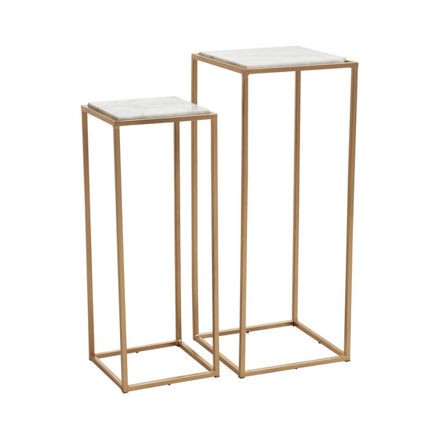 Premier Housewares Mandoli Nest Of 2 White Marble Top Square Side Tables
