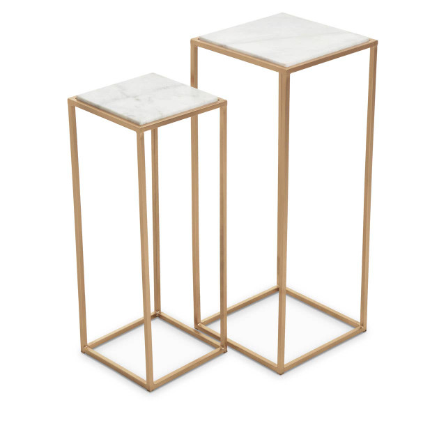 premier housewares Mandoli Nest Of 2 White Marble Top Square Side Tables