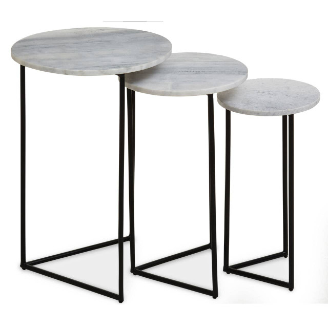 Premier Housewares Mandoli Nest Of 3 White Marble Side Tables