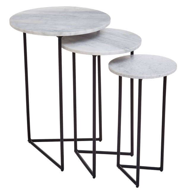 Premier Housewares Mandoli Nest Of 3 White Marble Side Tables