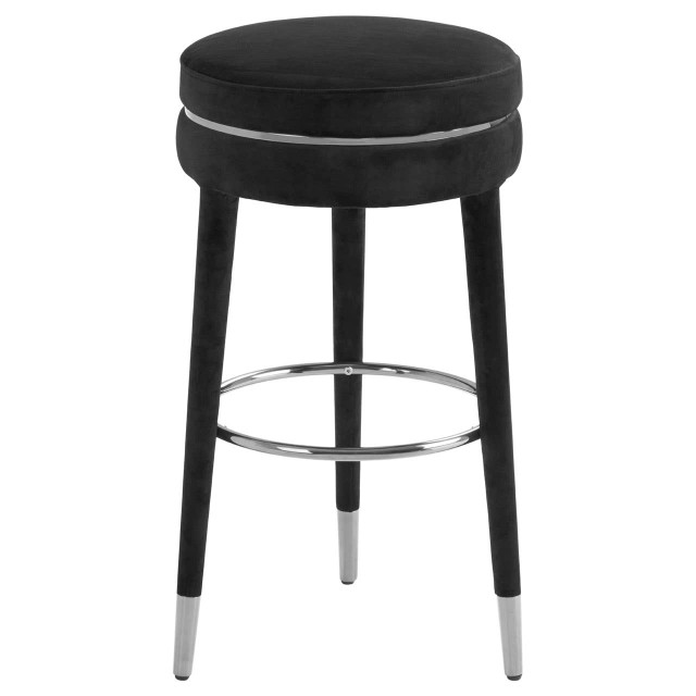 Premier Housewares Manhattan Grey Velvet Bar Stool With Rubberwood Legs