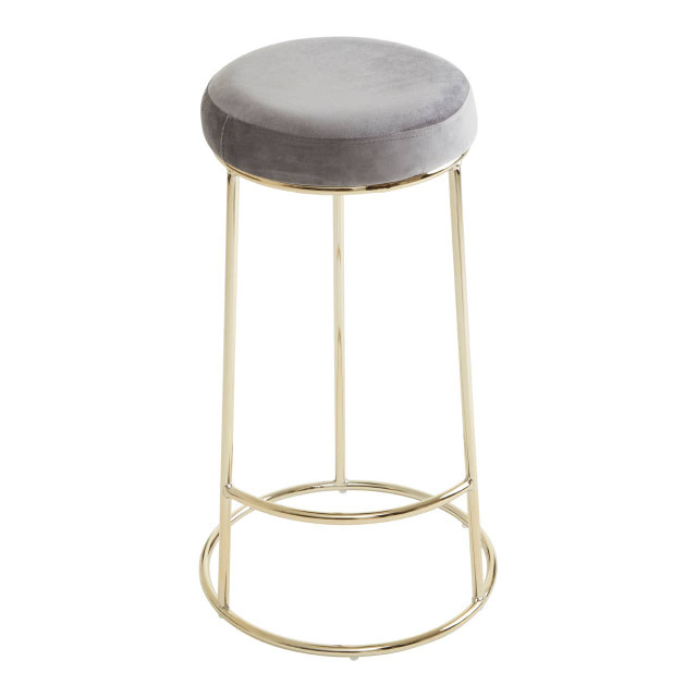 Premier Housewares Manhattan Grey Velvet Tall Bar Stool