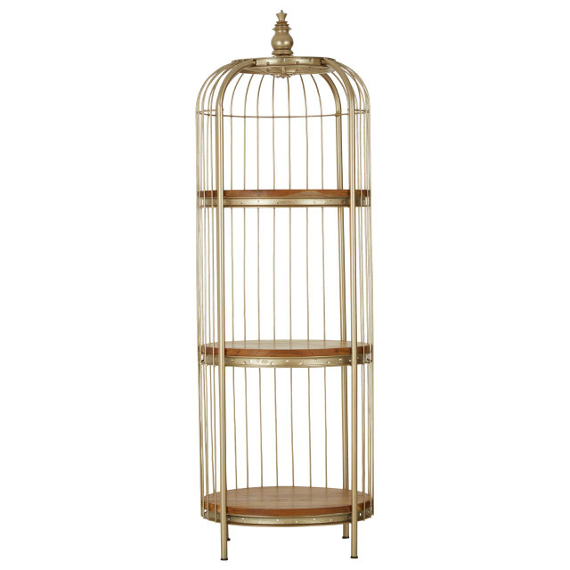 Premier Housewares Mantis 3 Tier Champagne Gold Birdcage Shelf Unit