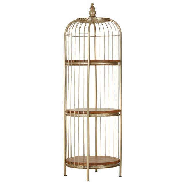 Premier Housewares Mantis 3 Tier Champagne Gold Birdcage Shelf Unit