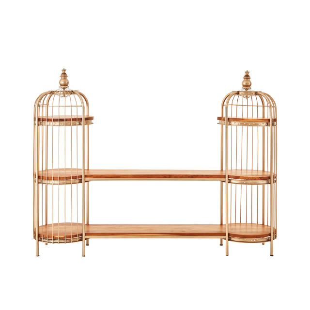 Premier Housewares Mantis Champagne Gold Finish Birdcage Shelf Unit